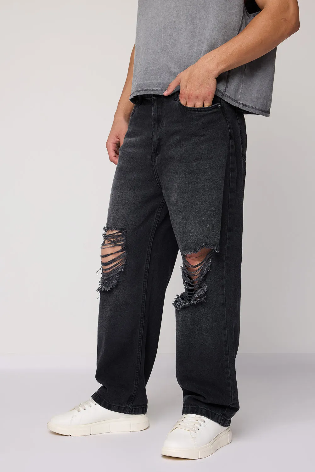 Charcoal Charm Men's Straight Distress Jeans