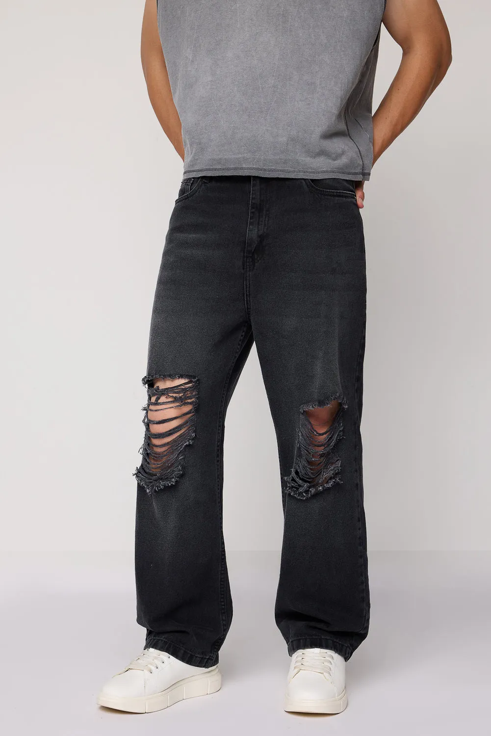 Charcoal Charm Men's Straight Distress Jeans