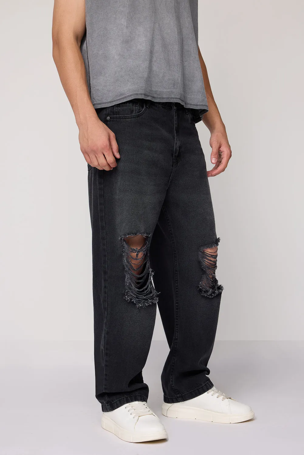 Charcoal Charm Men's Straight Distress Jeans