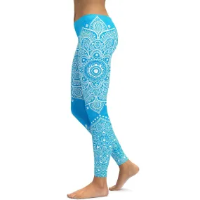 Cyan Blue Mandala Leggings